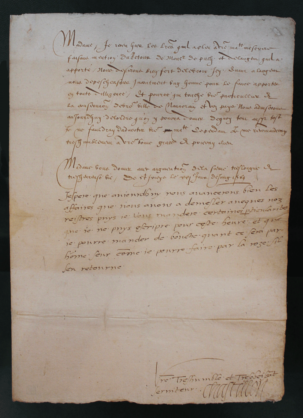 Lettre adressée à Jeanne d’Albret par Gaspard de Coligny