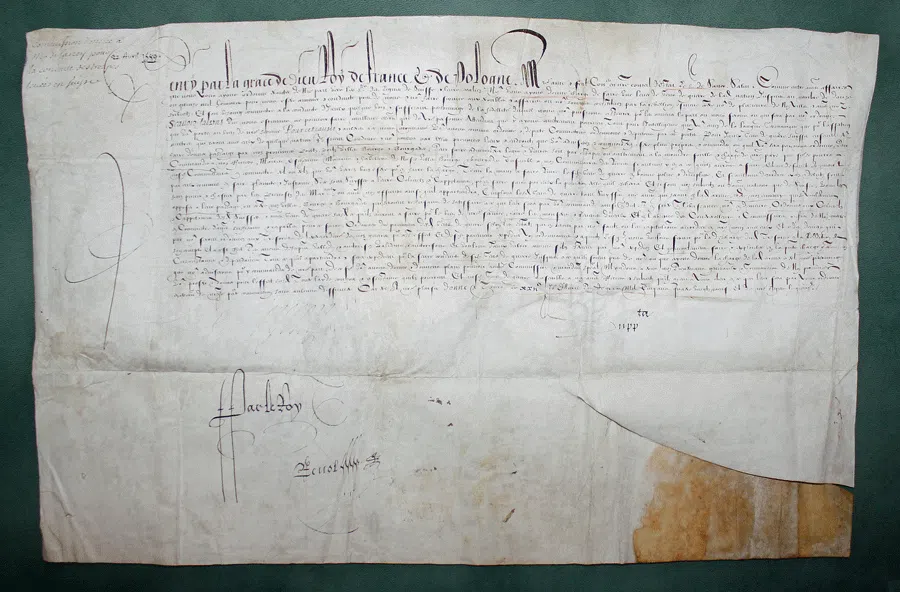 Schreiben mit der Unterschrift Heinrichs III. von Frankreich an Nicolas de Harley