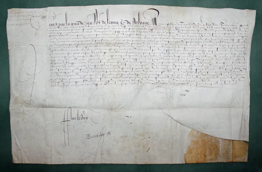 trésors du MIR : Piece signed Henri III of France to Nicolas de Harlay